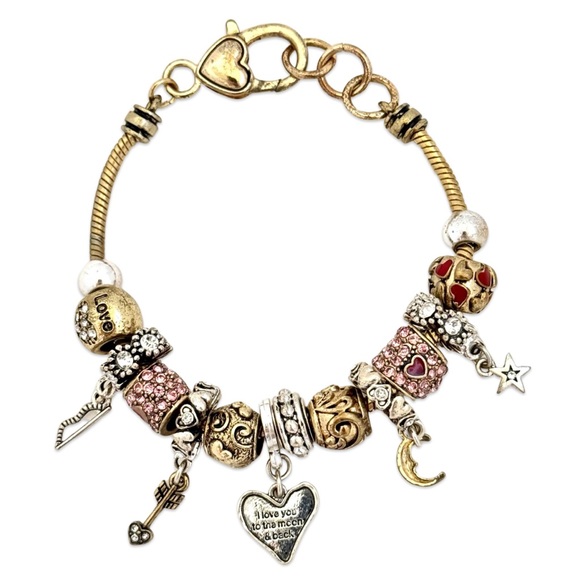 LANDAU • Love You To The Moon Charm Bracelet Pandora Style Heart Love - Picture 1 of 4